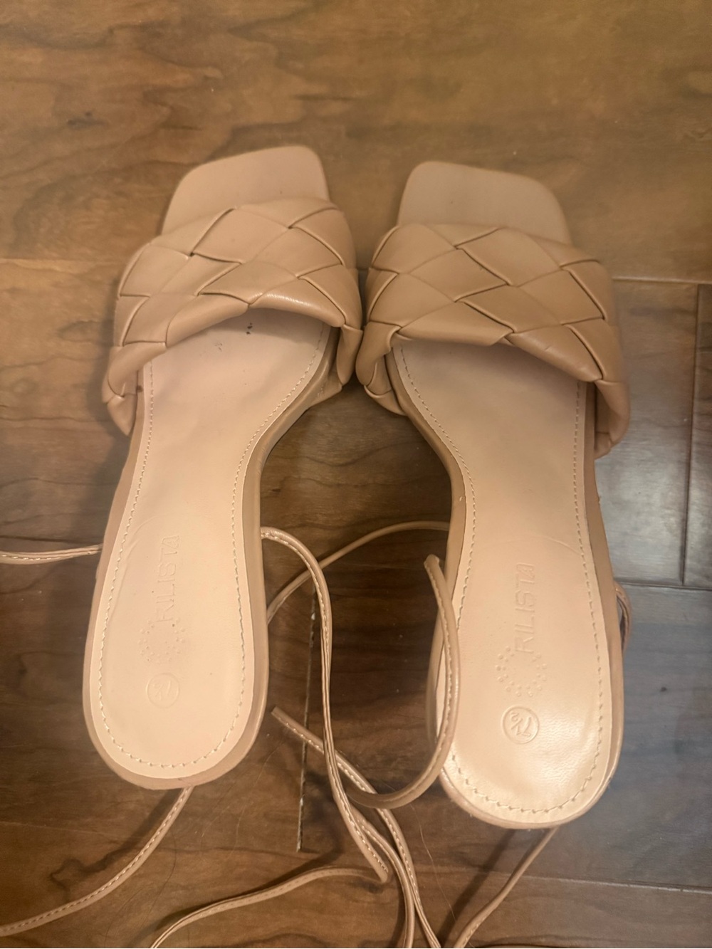Women’s Woven Lace-Up Slide Sandals in Nude